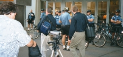  making Video at the Seattle Convention center Protest 